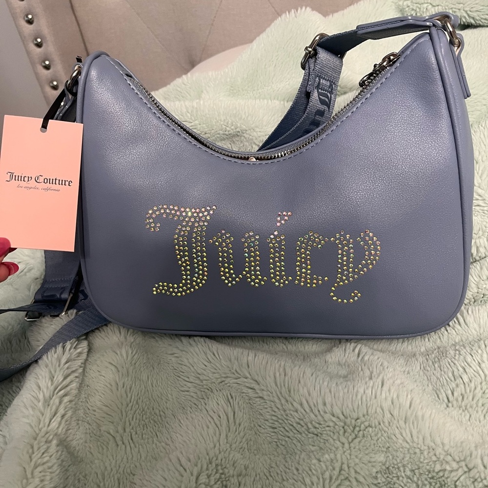 Juicy Couture Blue Hobo Shoulder Bag with Gold Embellishments